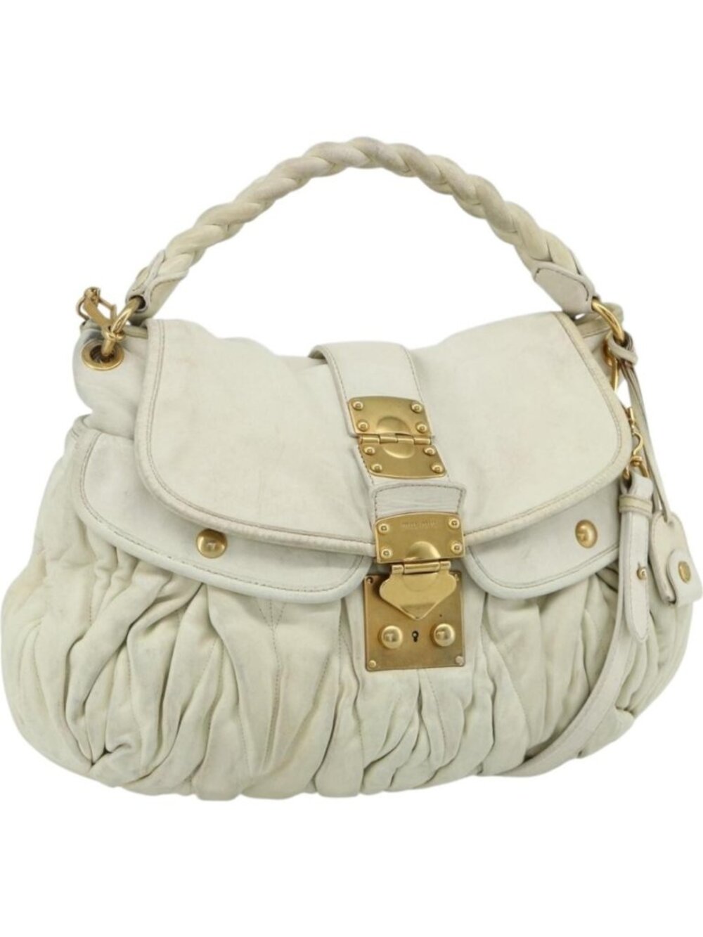 Miu Miu Matelasse Shoulder Bag Leather White Gold